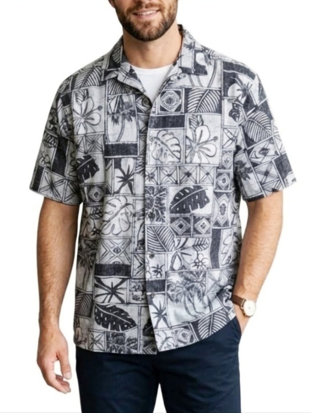 Cooke Street Honolulu Shirt 100% Cotton Button Up Short Sleeve Black Size L